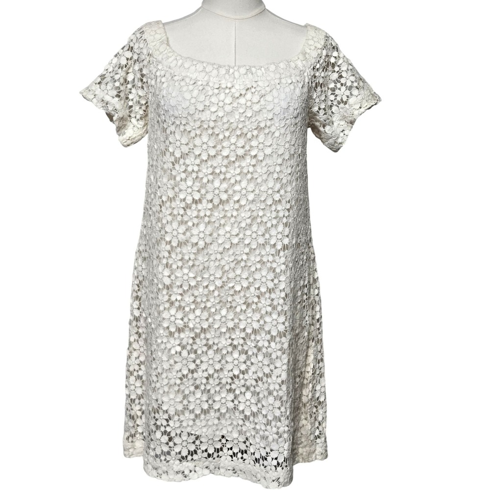 A.L.C. Dress Womens Medium White Floral Lace Square Neck Short Sleeve Shift